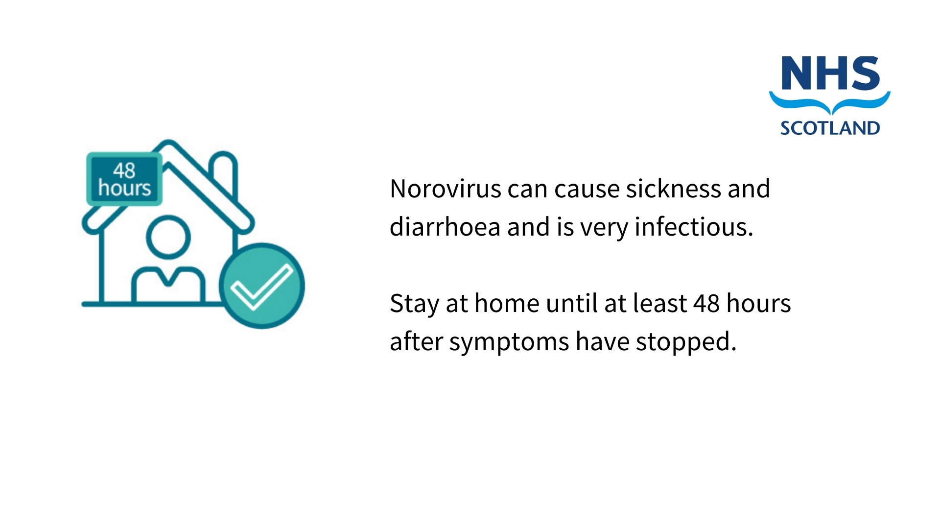 Stay at home until at least 48 hours after norovirus symptoms have stopped